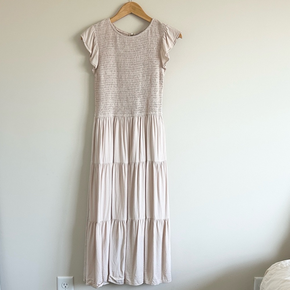 Fairy Smocked Tier Ruffle Maxi Dress Small - Picture 2 of 8